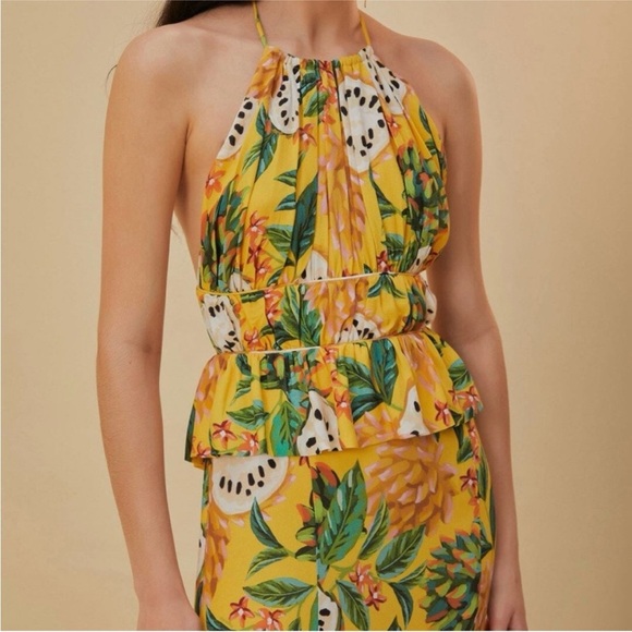 Farm Rio Biriba Yellow Sleeveless Midi Dress Anthropologie NWT Women’s XL - Picture 2 of 16